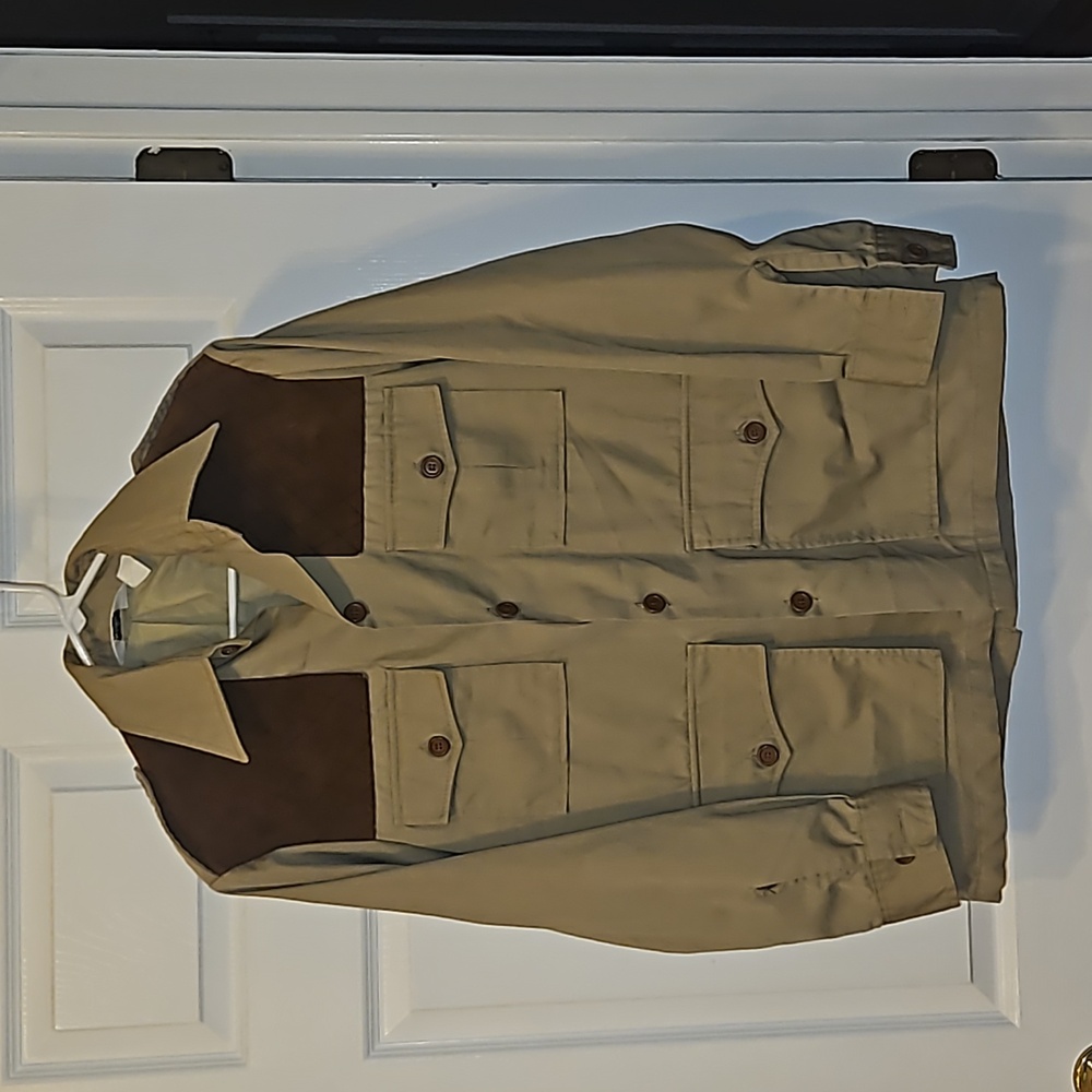 Vintage Mens Woolrich Hunting Field Chore Shooting Jacket Tan Leather